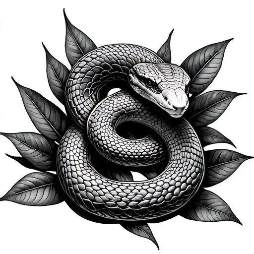 Kind Snake Made Up Of Coca Leaves Intertwined And Spiral Design