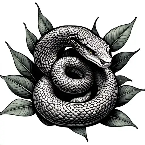 Kind Snake Made Up Of Coca Leaves Intertwined And Spiral Design