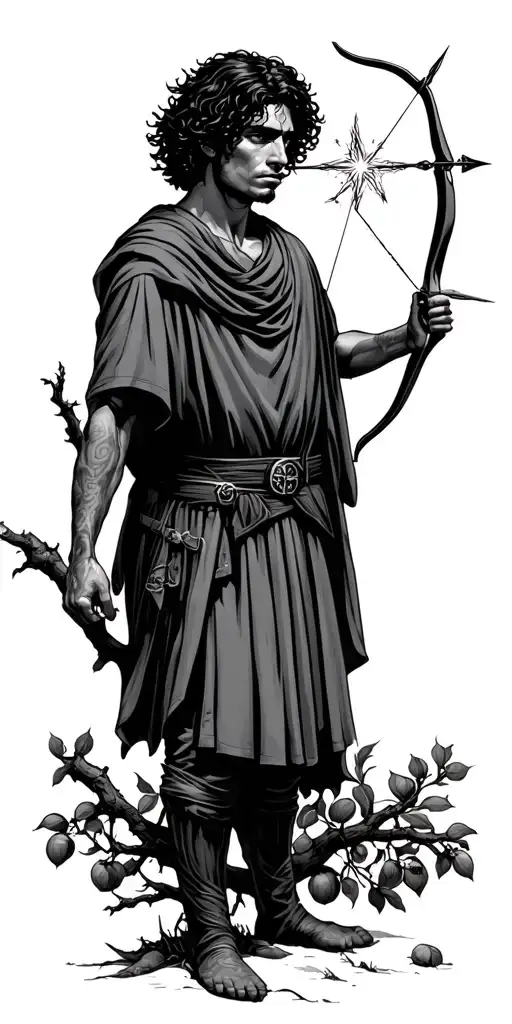 Archer Standing Next To Fig Tree Shooting Arrow Towards Star Sirius