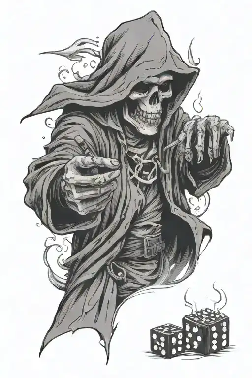 Grim Reaper Throwing Dice And Lighting A Cigarette With His Finger