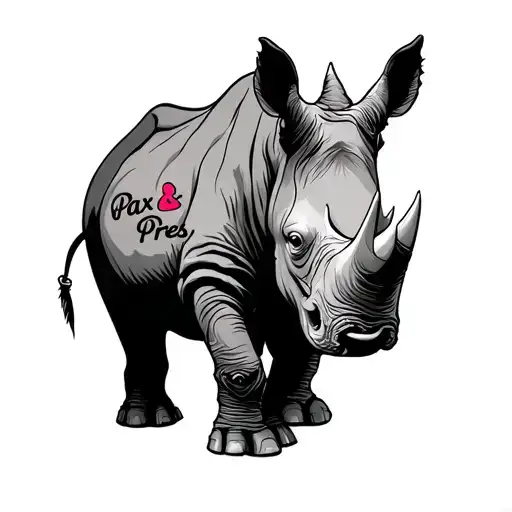 Pax & Pres In Cursive Writing Small On Wrist With A Small Fine Line Rhino And Tiny Heart