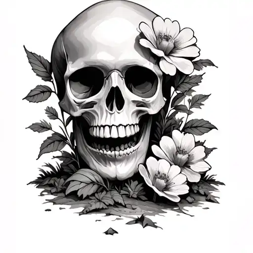 Skull On Ground Flowers Growing Inside
