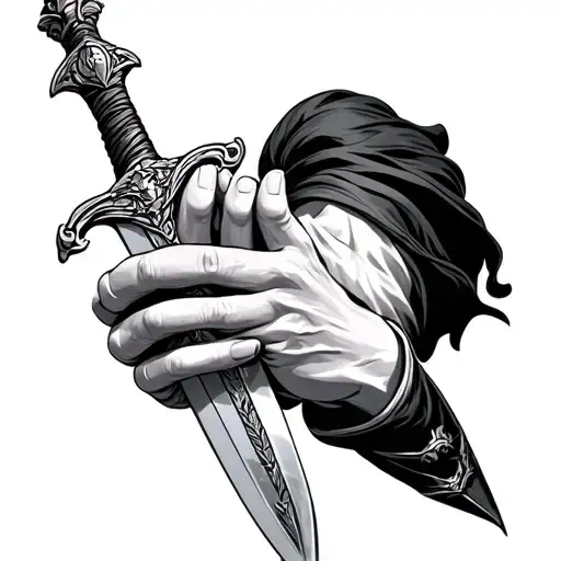 Praying Hands Holding Sword