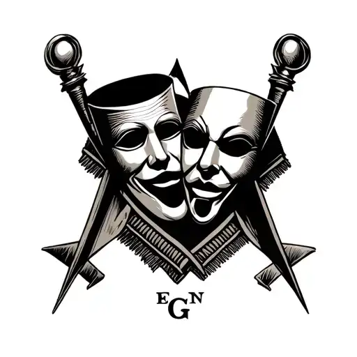 The Theatre Comedy And Tragedy Masks Incorporated Into The Masons Square And Compass