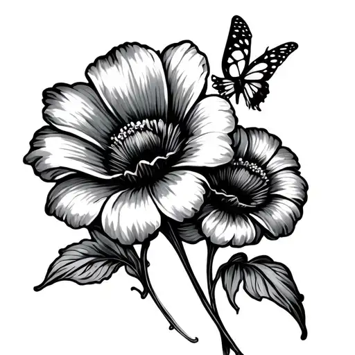 2 Flowers With A Butterfly Flying