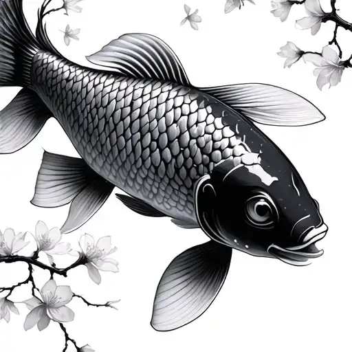 Koi Fish With Cherry Blossoms