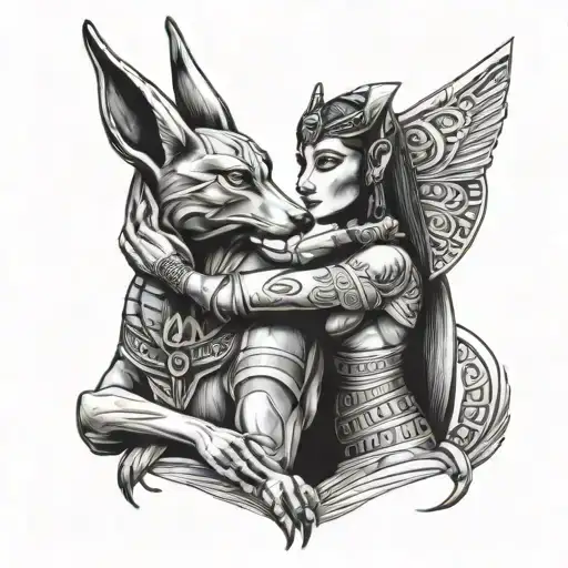 Anubis Hugs Bastet Egyptian Goddess