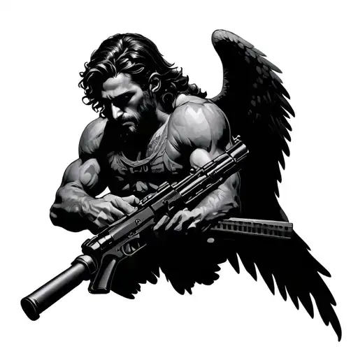 Male Angel With Machine Gun