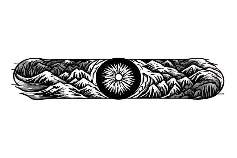 Pachamama Spiral With Mountain Outline Drawing