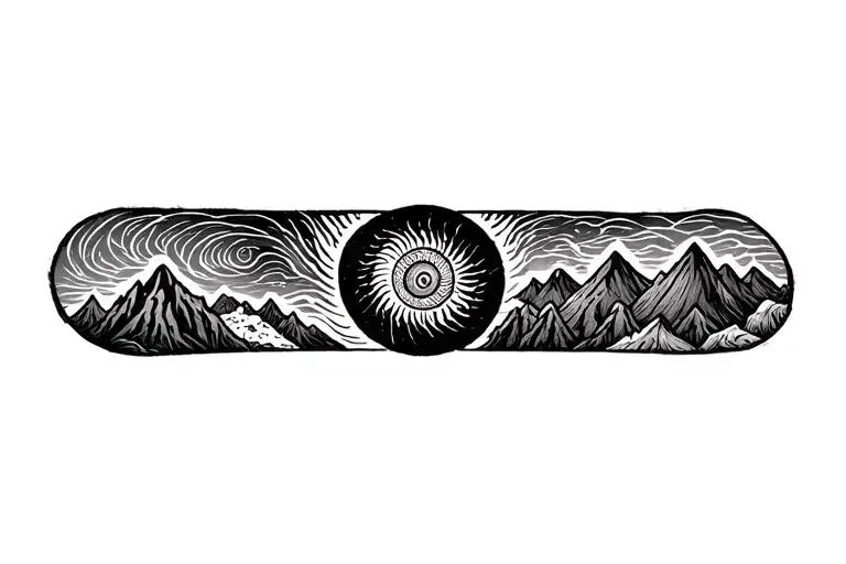 Pachamama Spiral With Mountain Outline Drawing