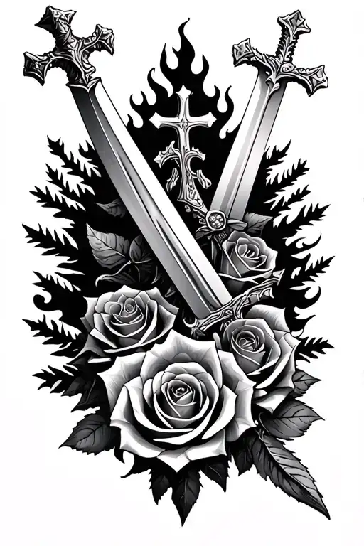 Roses Swords Crosses Fire Christmas Trees