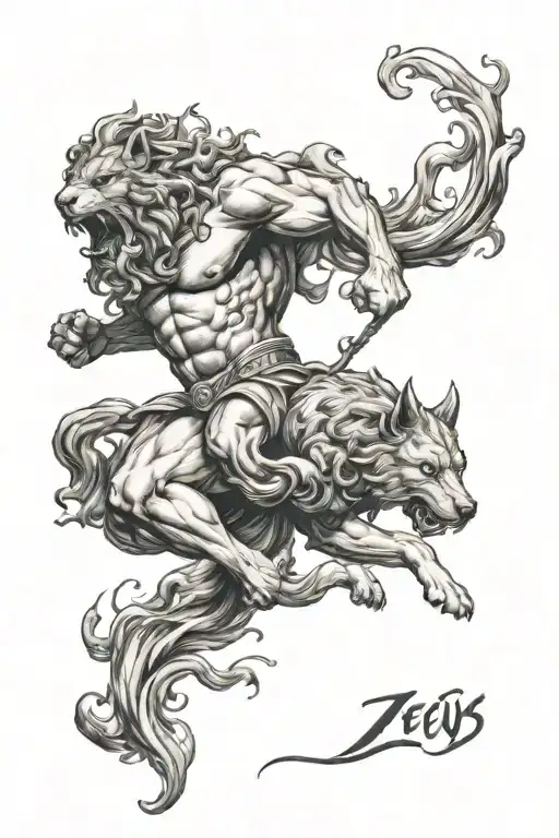 Zeus And Cerberus With Lightining Strikes