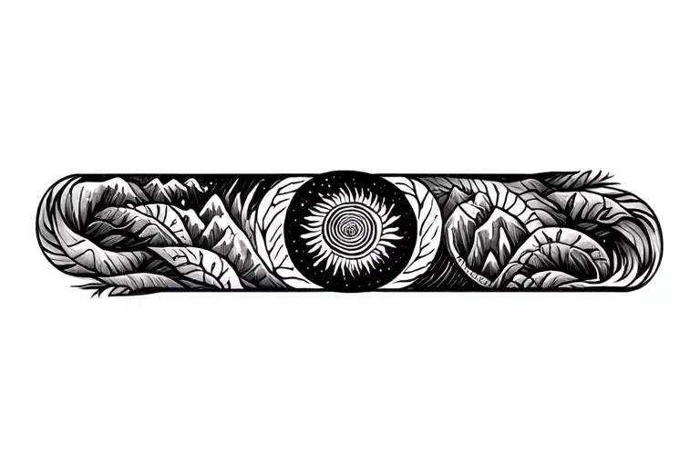 Pachamama Spiral With Mountain Outline Drawing