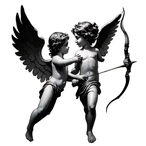 Cupid Aiming A Bow Facing Backwards Holding Hands