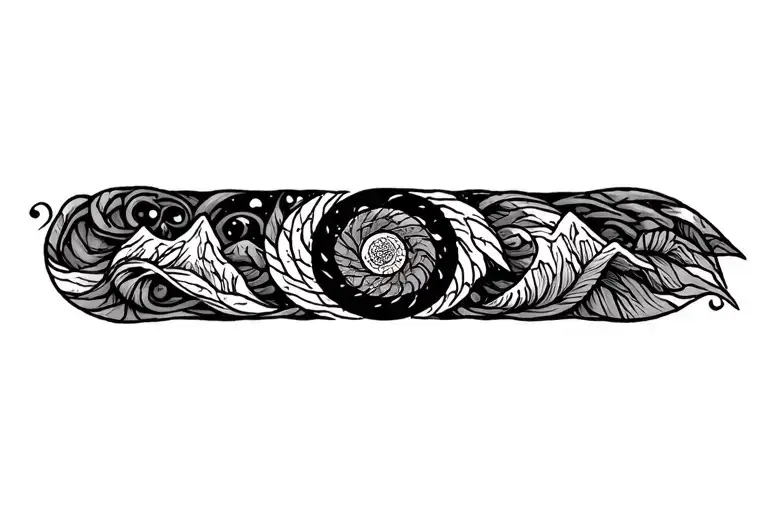 Pachamama Spiral With Mountain Outline Drawing