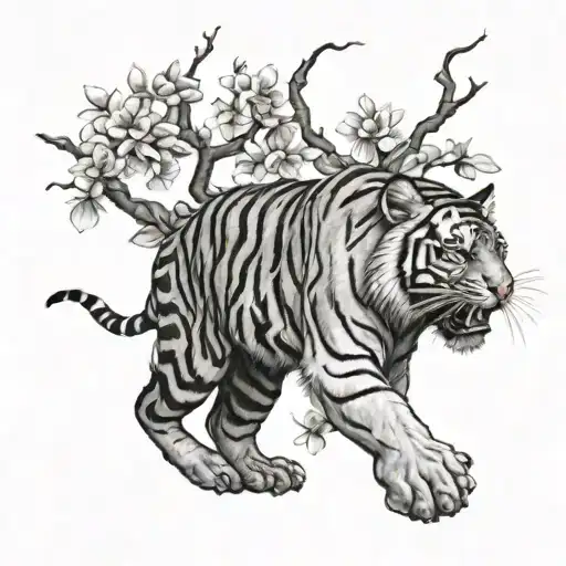 Tiger Climbing Blossom Tree