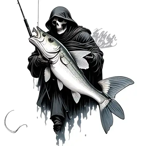 Grim Reaper Fishing Holding A Bass Fish