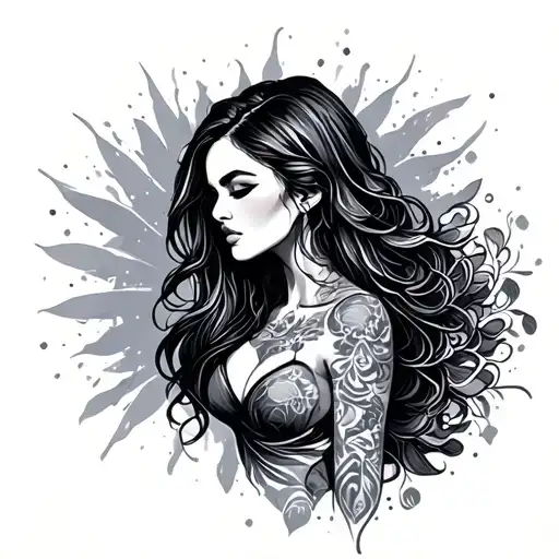 Silhouette Of Beautiful Woman With Long Hair