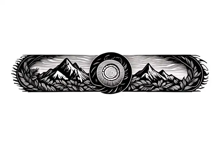 Pachamama Spiral With Mountain Outline Intertwined Coca Leaves