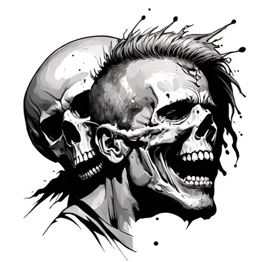 Guy Ripping His Face Off Of His Head And A His Skull Behind His Face