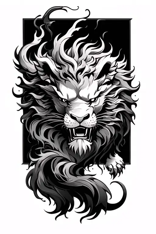 Japanese Dragon And A Lion