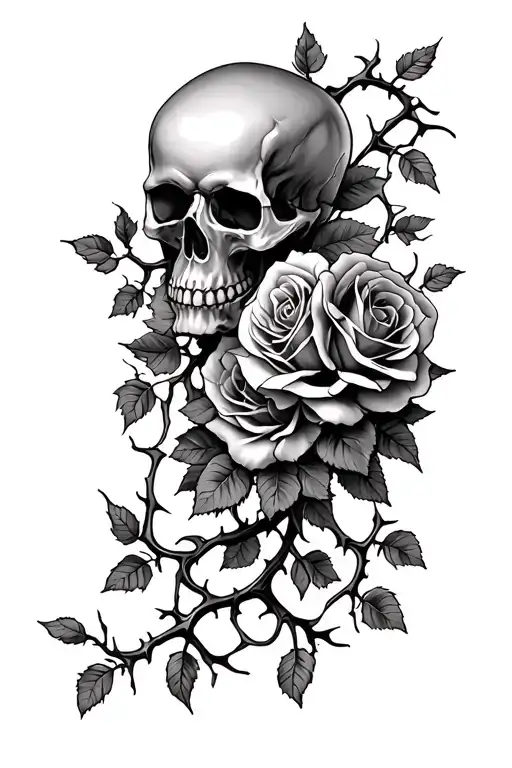 Vines With Roses And Thorns And Skulls Coming Up The Arm