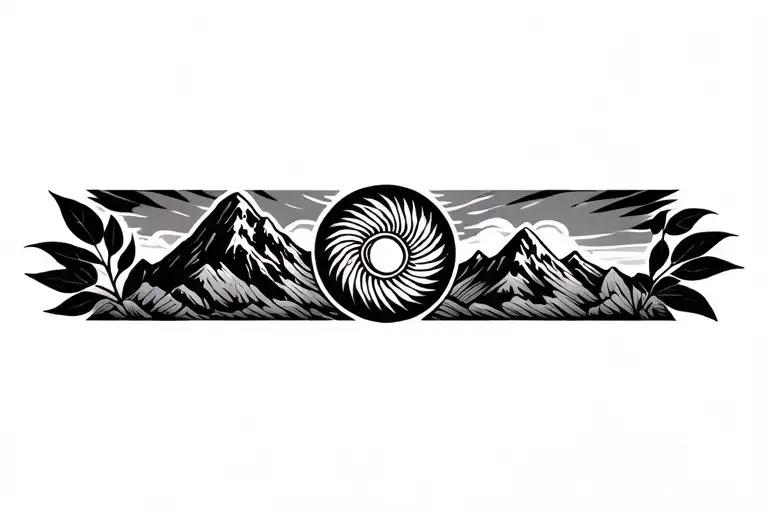 Pachamama Spiral With Mountain Outline Intertwined Coca Leaves