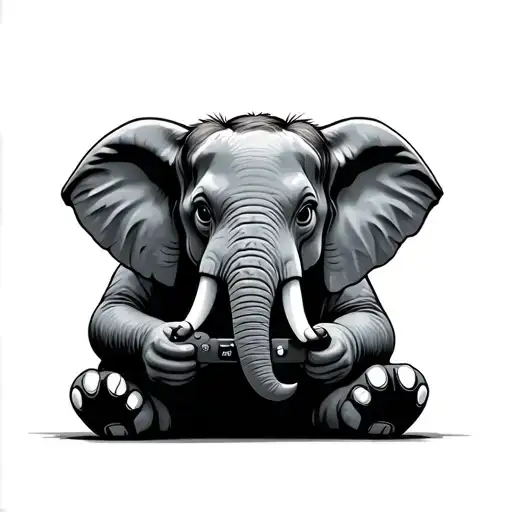 Elephant Listening Rock Music And Playing Video Game