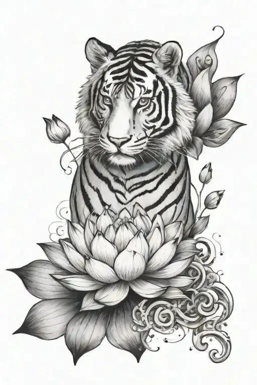 Lotus At Bottom With Faded Tiger Emerging