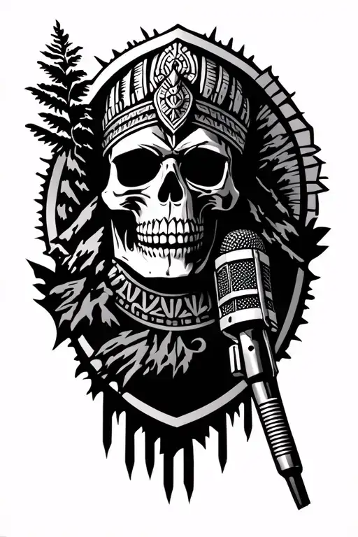 Aztec Skull Microphone Surrounded My Mountain