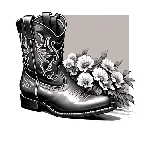 Cowboy Boot With Birth Flowers Growing