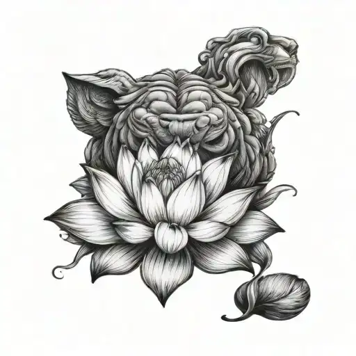 A Realistic Lotus With Lion Head
