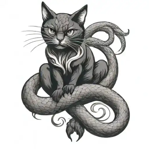 Black Cat And Snake Intertwined