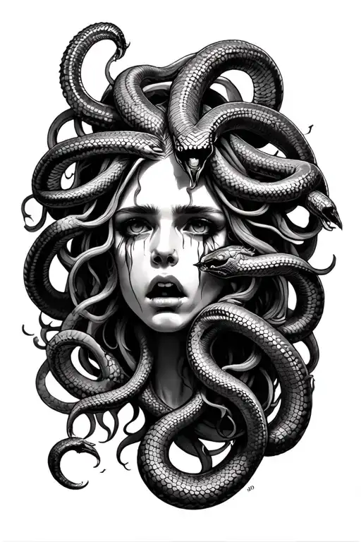Medusa With Snakes And Crying Black