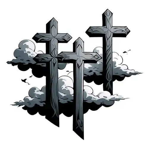 3 Crosses With Clouds