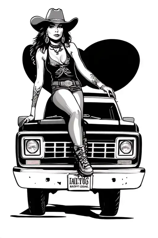 Bandit Cowgirl Sitting On Chevy Truck Parked