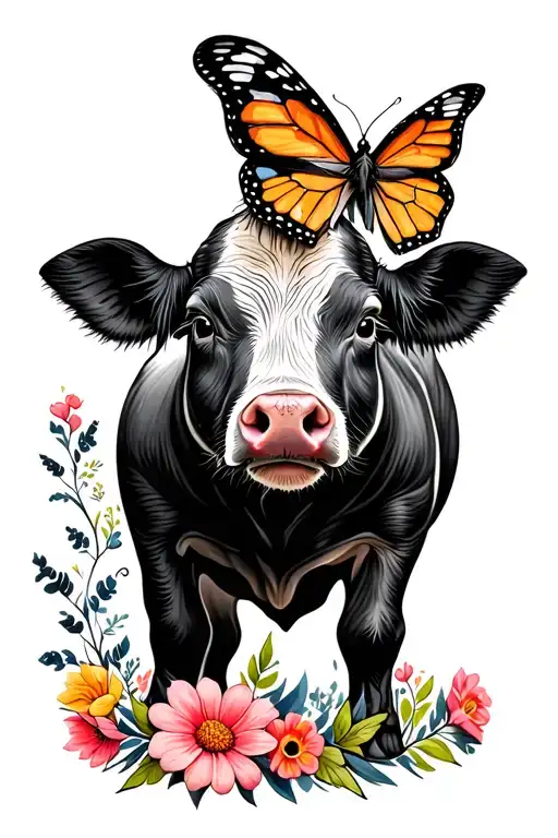 Cow Pig Flowers Butterfly