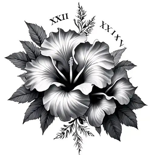 Hibiscus Flowers Surrounding Roman Numerals Vii Xiii Lxxiv