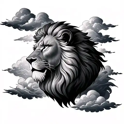 Half Lion Face With Clouds