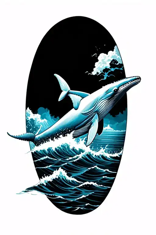 Blue Whale Coming Out Of Water Waves