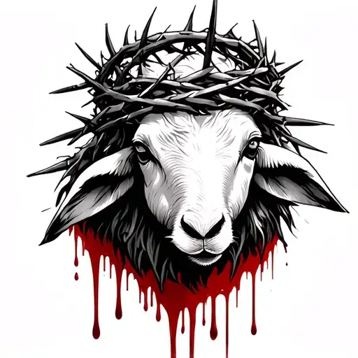 Sacrificial Lamb With Crown Of Thorns And Blood