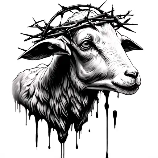 Sacrificial Lamb With Crown Of Thorns And Blood Realism