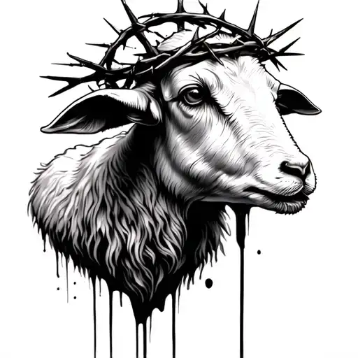 Sacrificial Lamb With Crown Of Thorns And Blood Realism Dark
