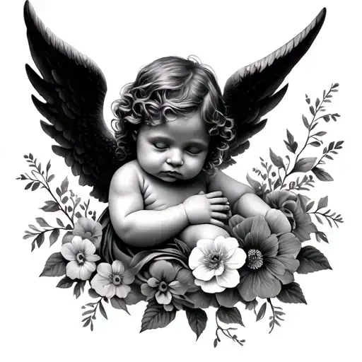 Angel Baby And Flowers