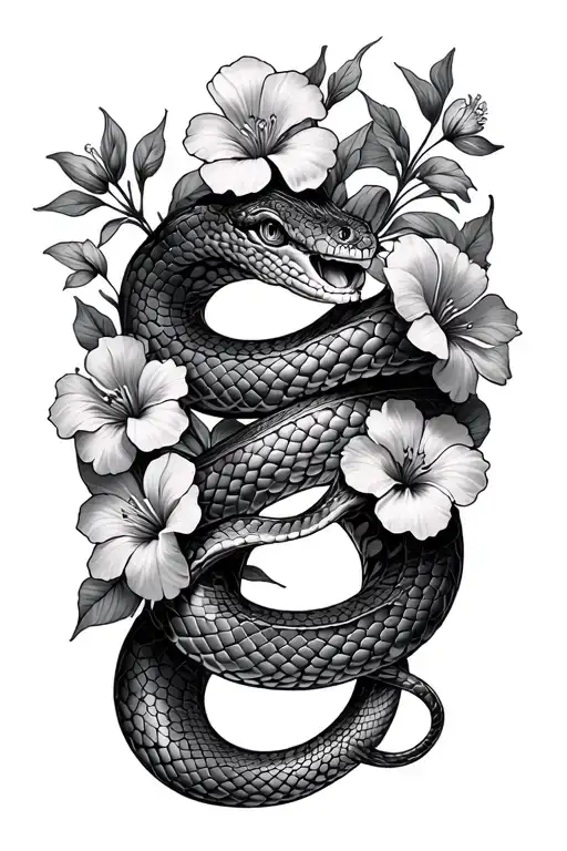 Snake Wrapping Around My Forearm With 8 Flowers Around The Snake