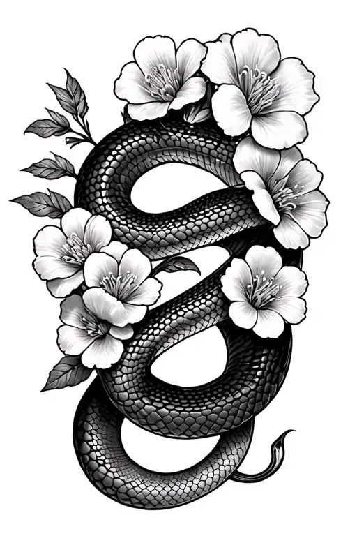 Snake Wrapping Around My Forearm With 8 Flowers Around The Snake