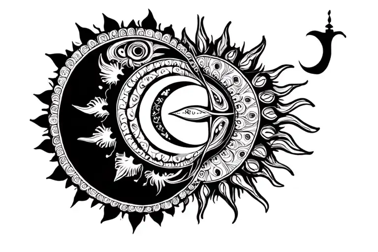 Sun Mandala In The Middle Crescent Moon Mandala On The Left And Balance Mandala On The Right