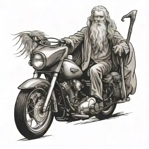 Gandalf Rides Harley Davidson Motorcycle With His Staff