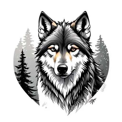 Wolf With Trees