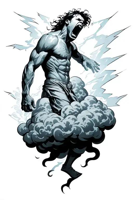 Zues Yelling On A Cloud With Lightning